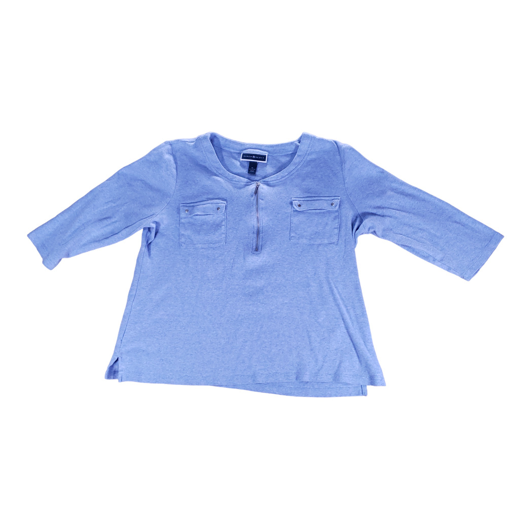 KAREN SCOTT BLUE TOP 3/4 SLEEVES SZ XL